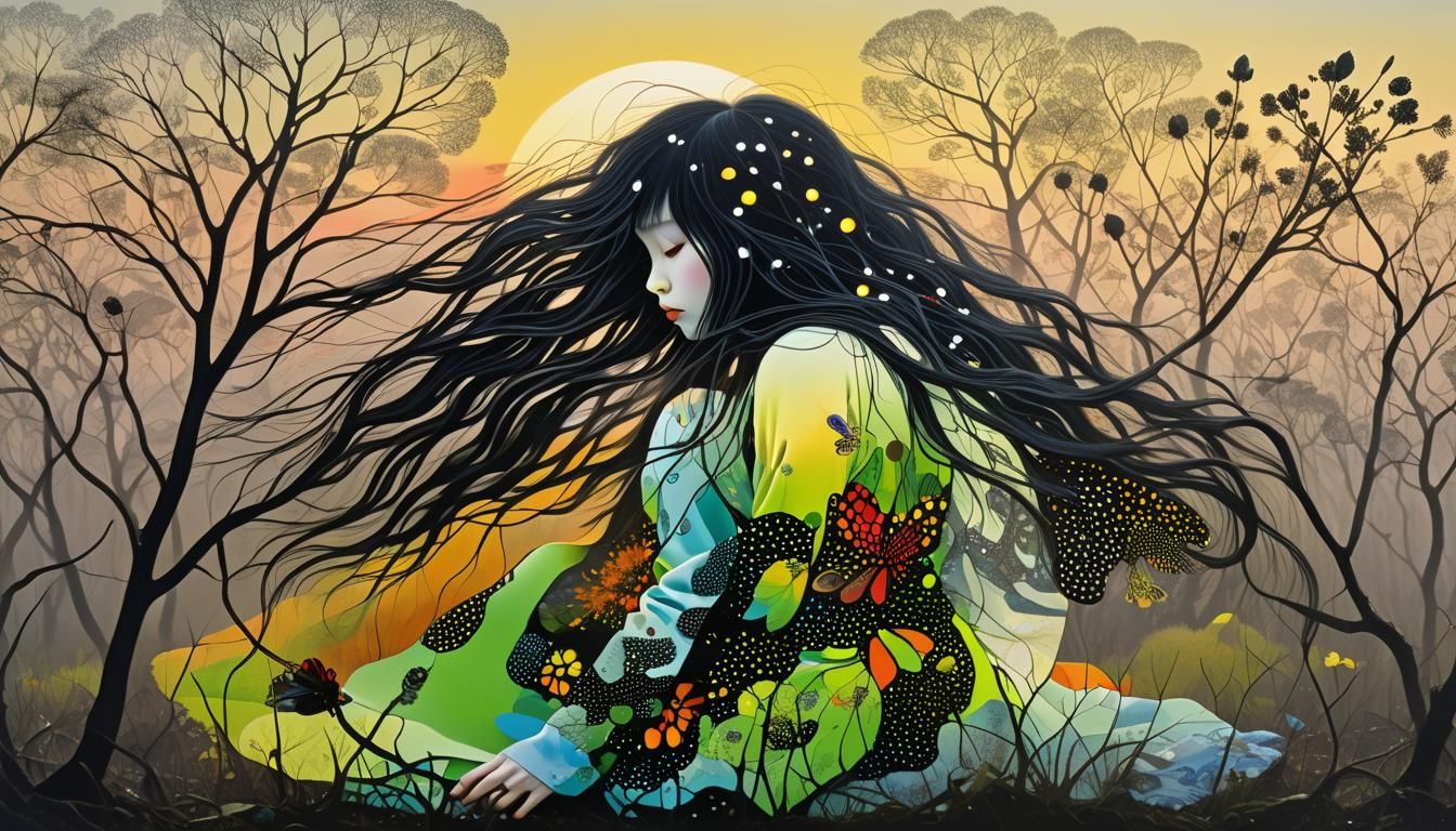 Mythic Figure Emerges from Serene Landscape