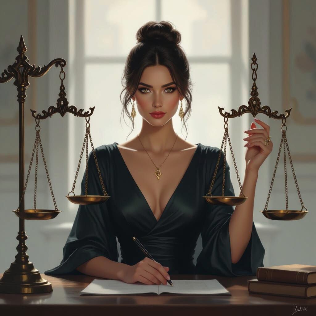 Figure of Righteousness with Balanced Scales in Serene Digit...