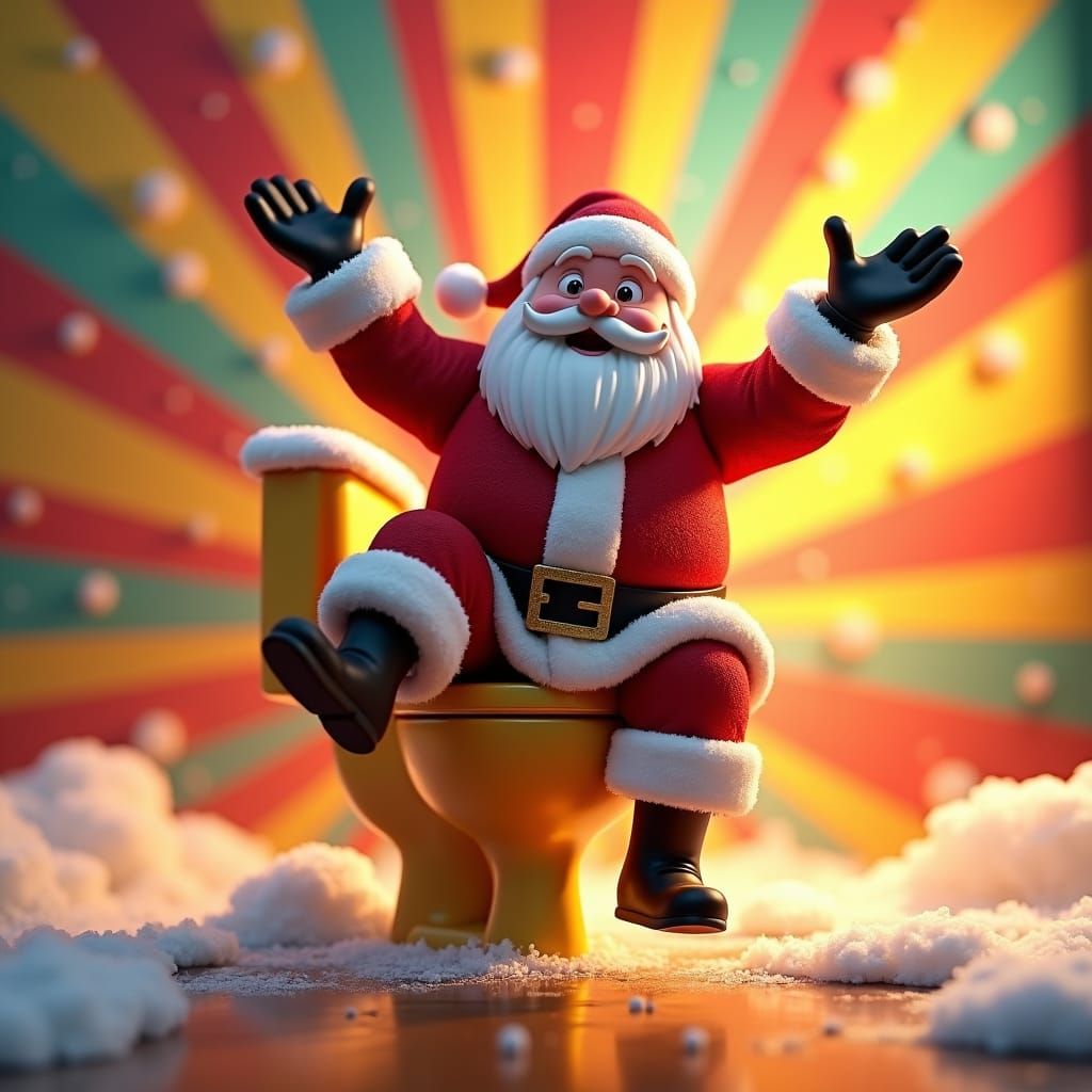 Santa Claus Dancing in Whimsical Winter Wonderland