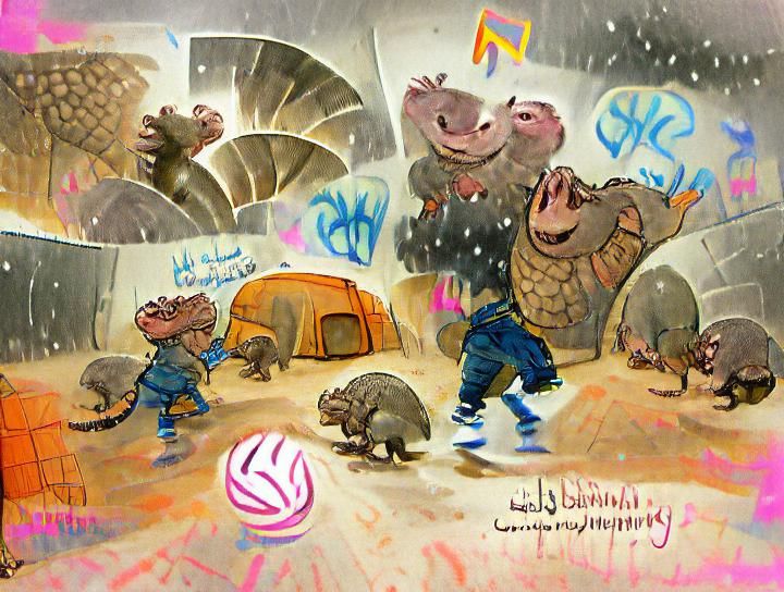 Vibrant Desert Hip Hop Bash in Quirky Storybook Style
