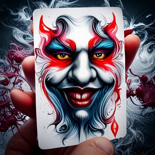 Surreal Devil Plays Graffiti Cards in Vibrant Polychromatic...