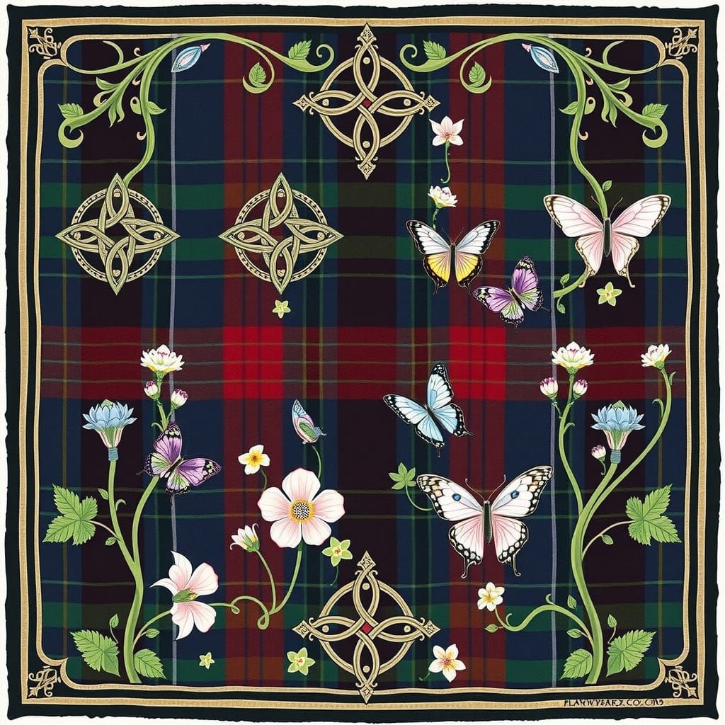 Celtic Inspired Fabric Tile with Ornate Celtic Crosses and P...