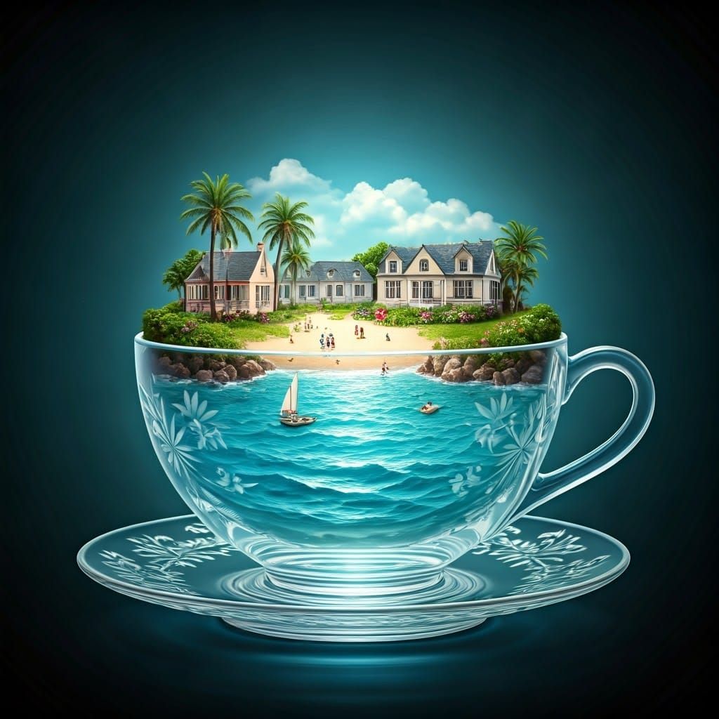 Whimsical Seaside Paradise in Crystal Teacup