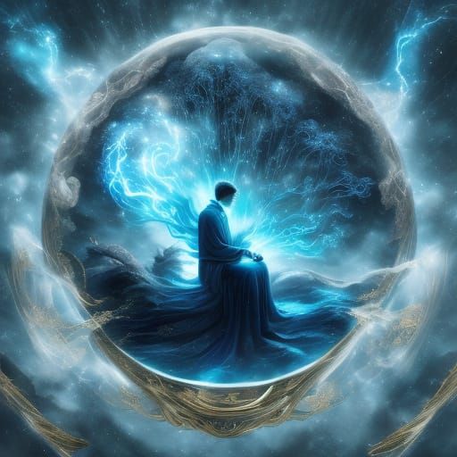 Wizard Boy with Mystical Bioluminescent Deer Patronus