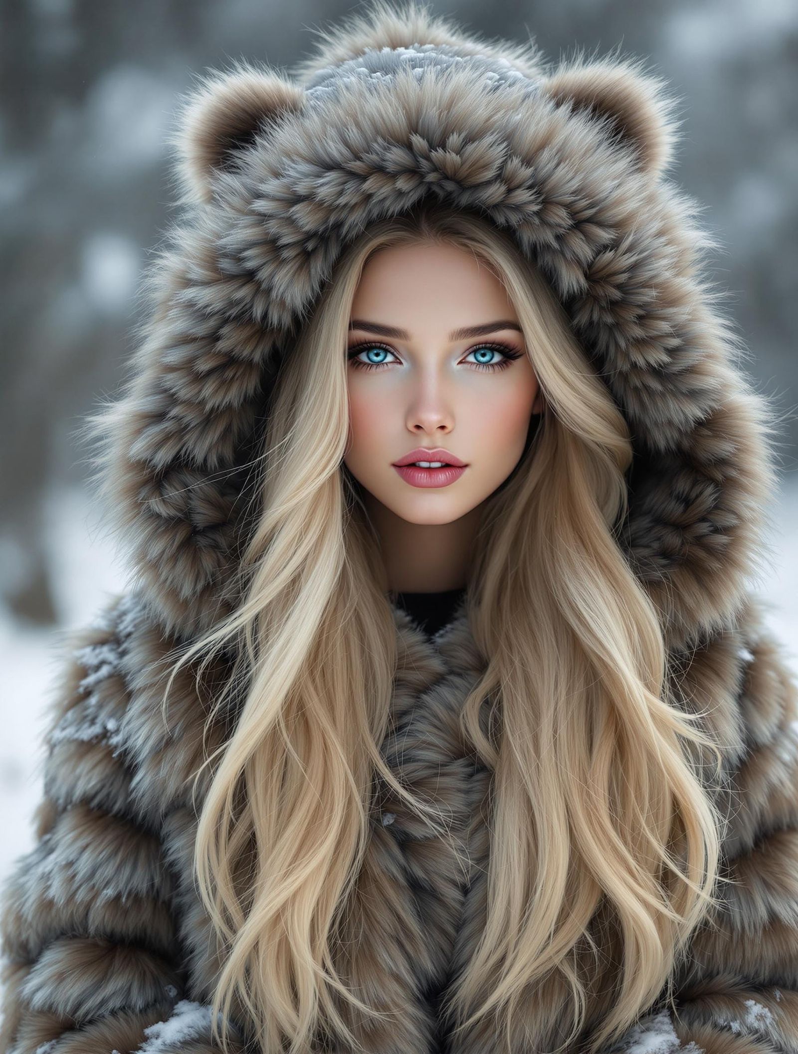 Ethereal Winter Goddess in Furry Coat