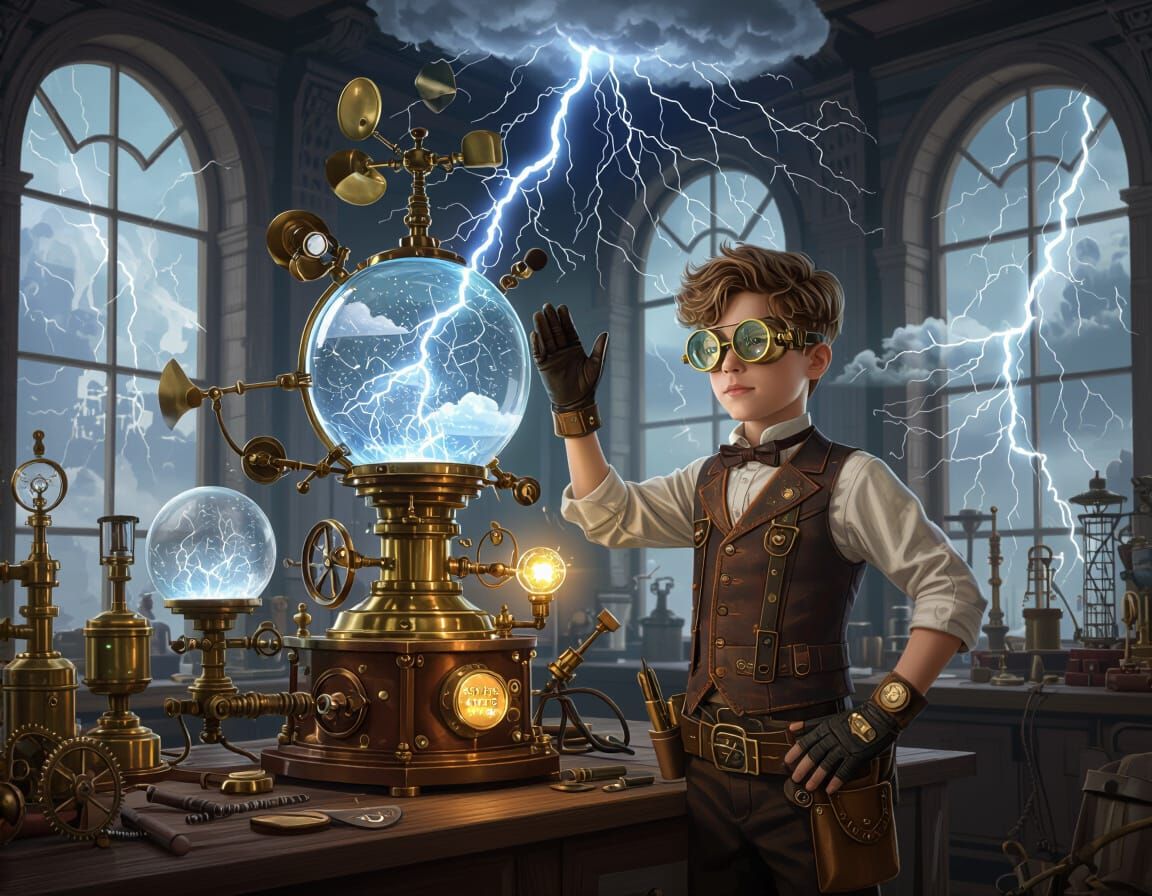 Steampunk Boy Genius and Weather Machine