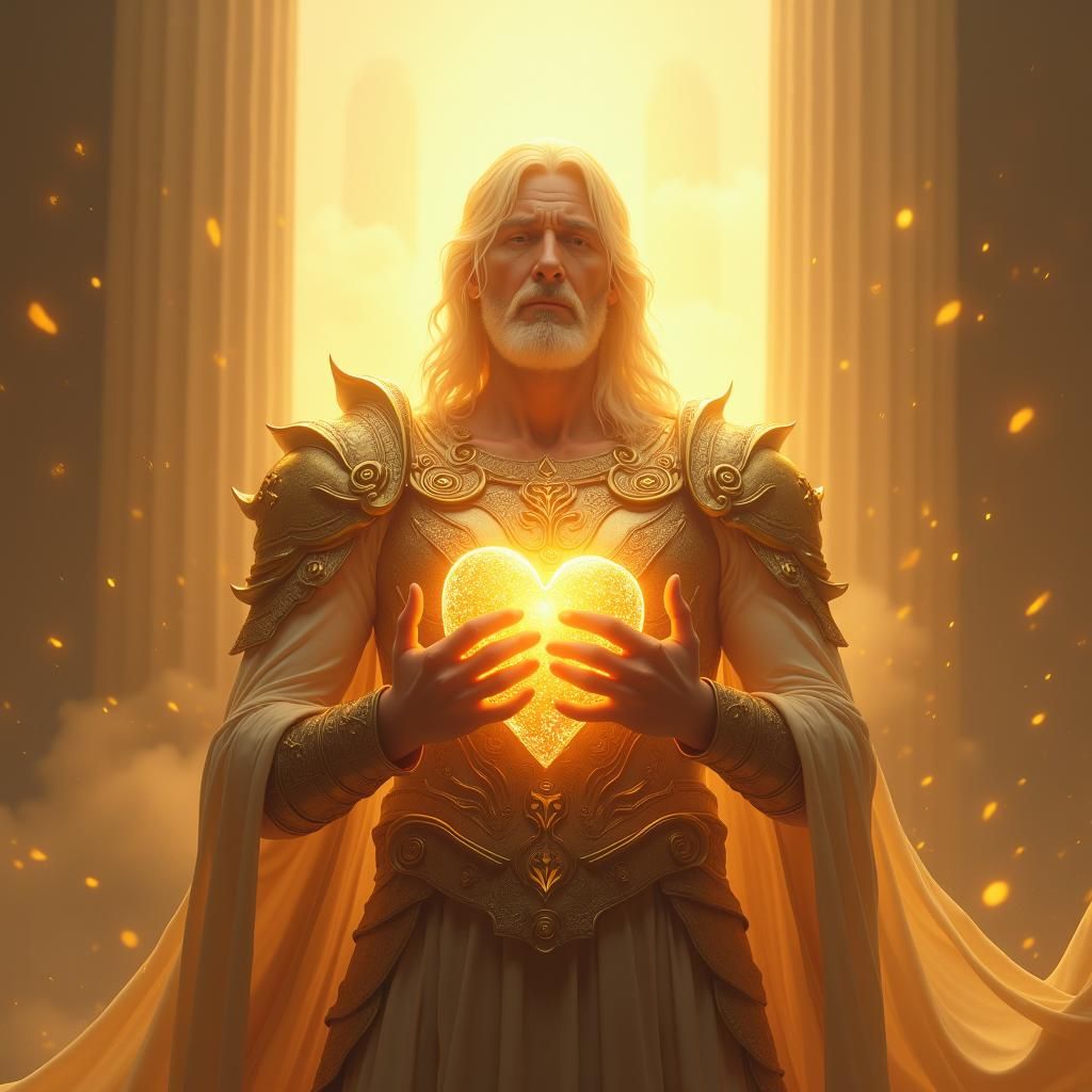 Divine Guardian in Golden Armor Radiates Love and Light