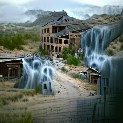 Rustic Waterfall Townscape in Detailed Matte Paint