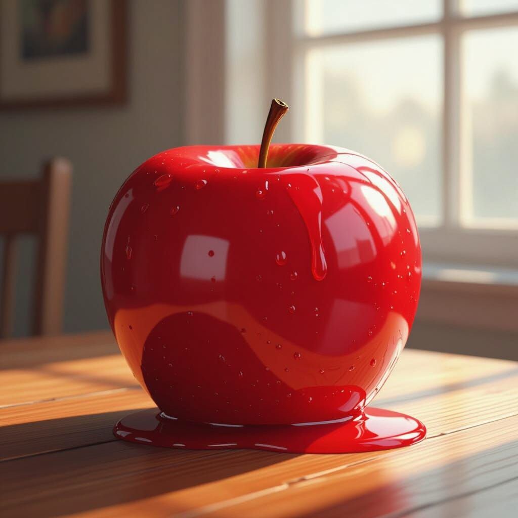 Big Red Jelly Apple on Wooden Table