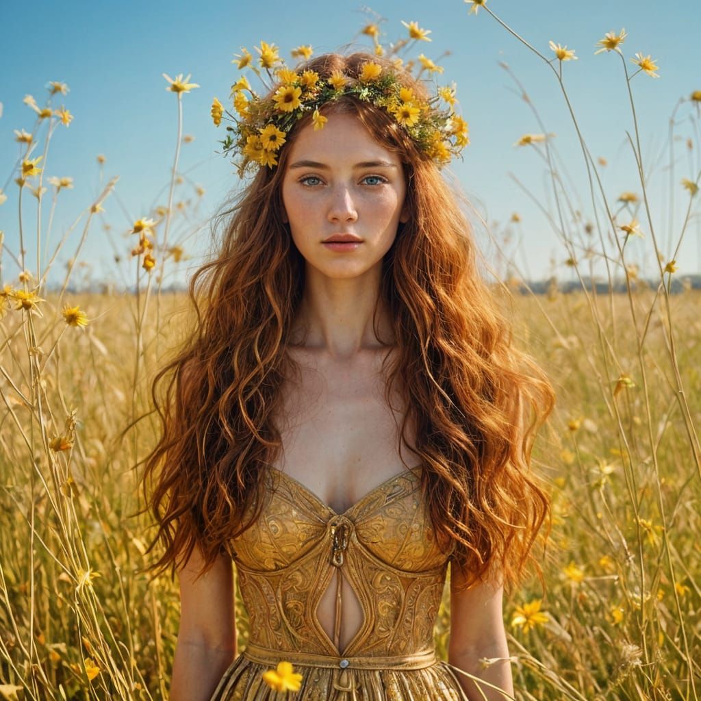 Ethereal Portrait of Woman with Wildflower Crown