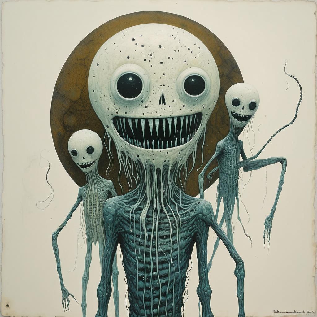 Encaustic Grinning Cilia Pseudopod in Beatific Art Brut