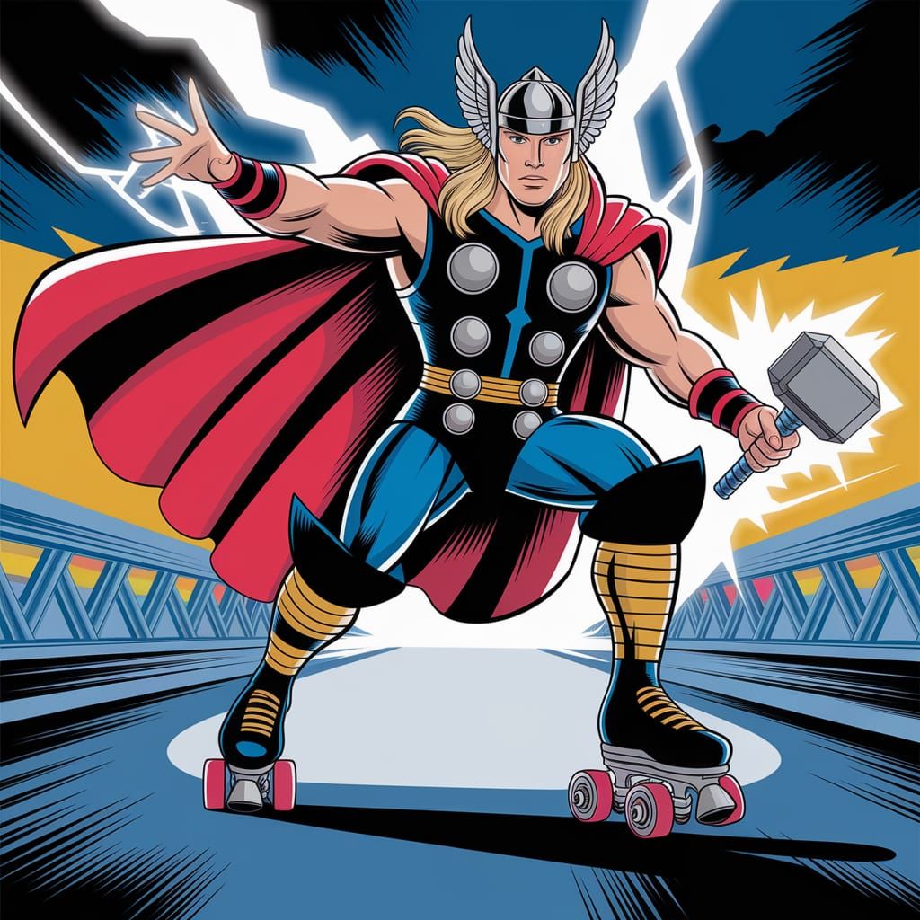 Thor on Roller Blades Anime Vector Design
