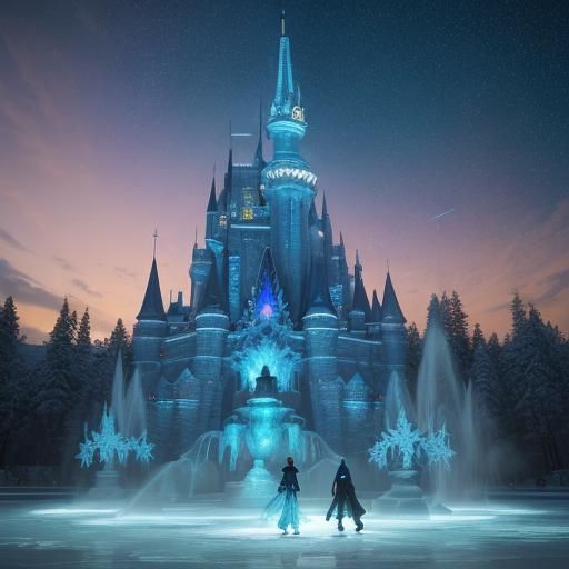 Whimsical Ice Palace Scene in Vibrant Oil Painting Style