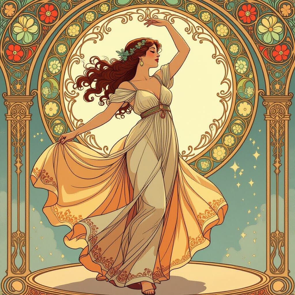 Elegant Lady Dancing in Art Nouveau Style