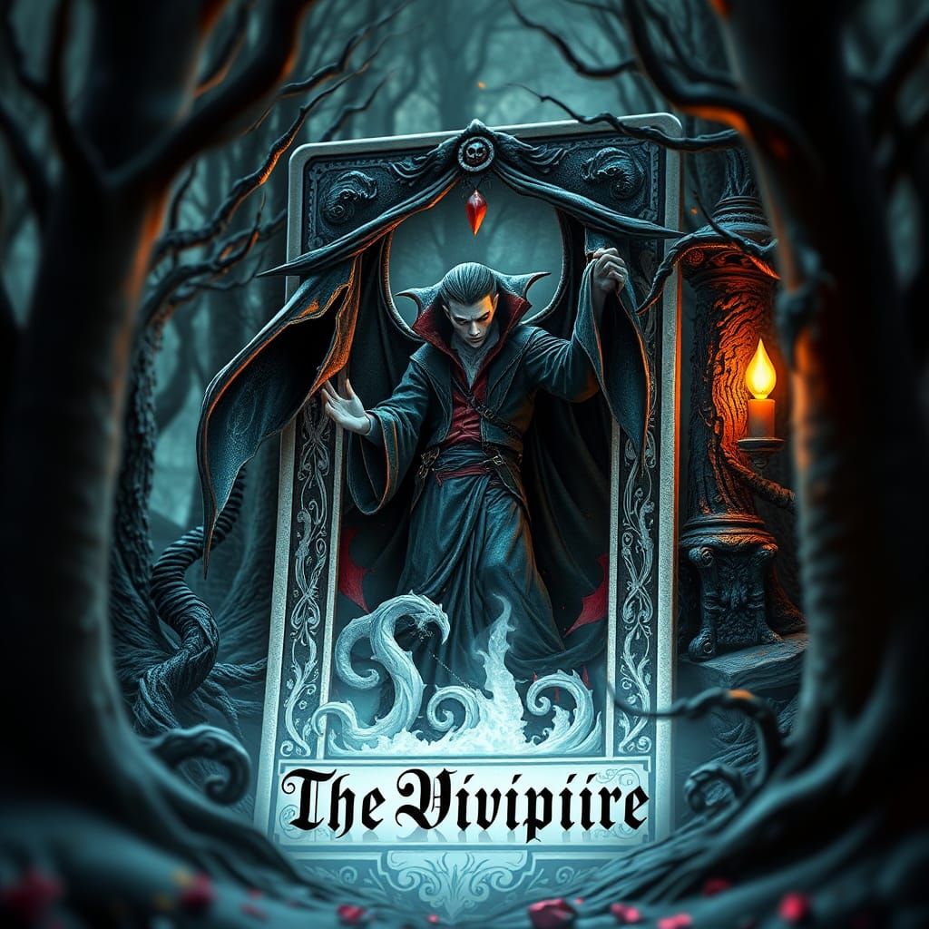 Elegant Vampire Departs a Mystical Tarot Card