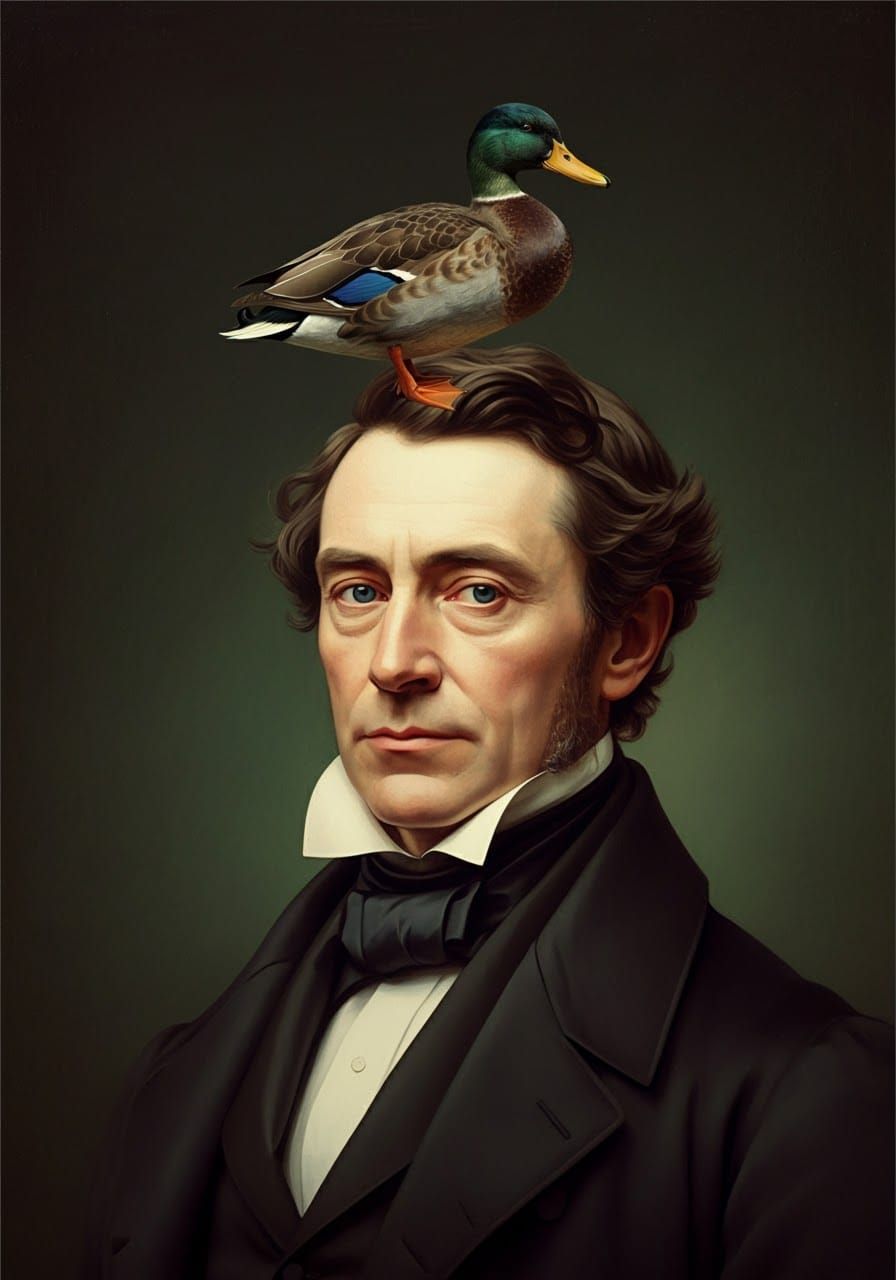 Eccentric Gentleman Wears Feathered Companion as a Hat, in a...