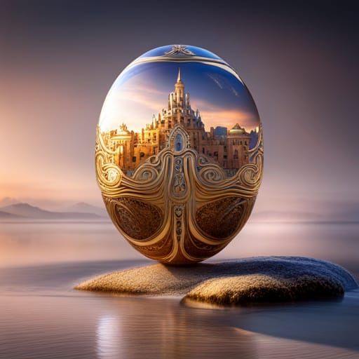Luminous Golden Egg in Crystal Filigree Setting