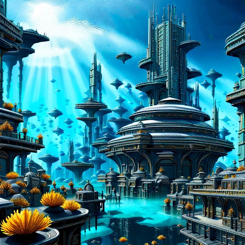 Ethereal Utopian Cityscape Under Heavenly Sunshine