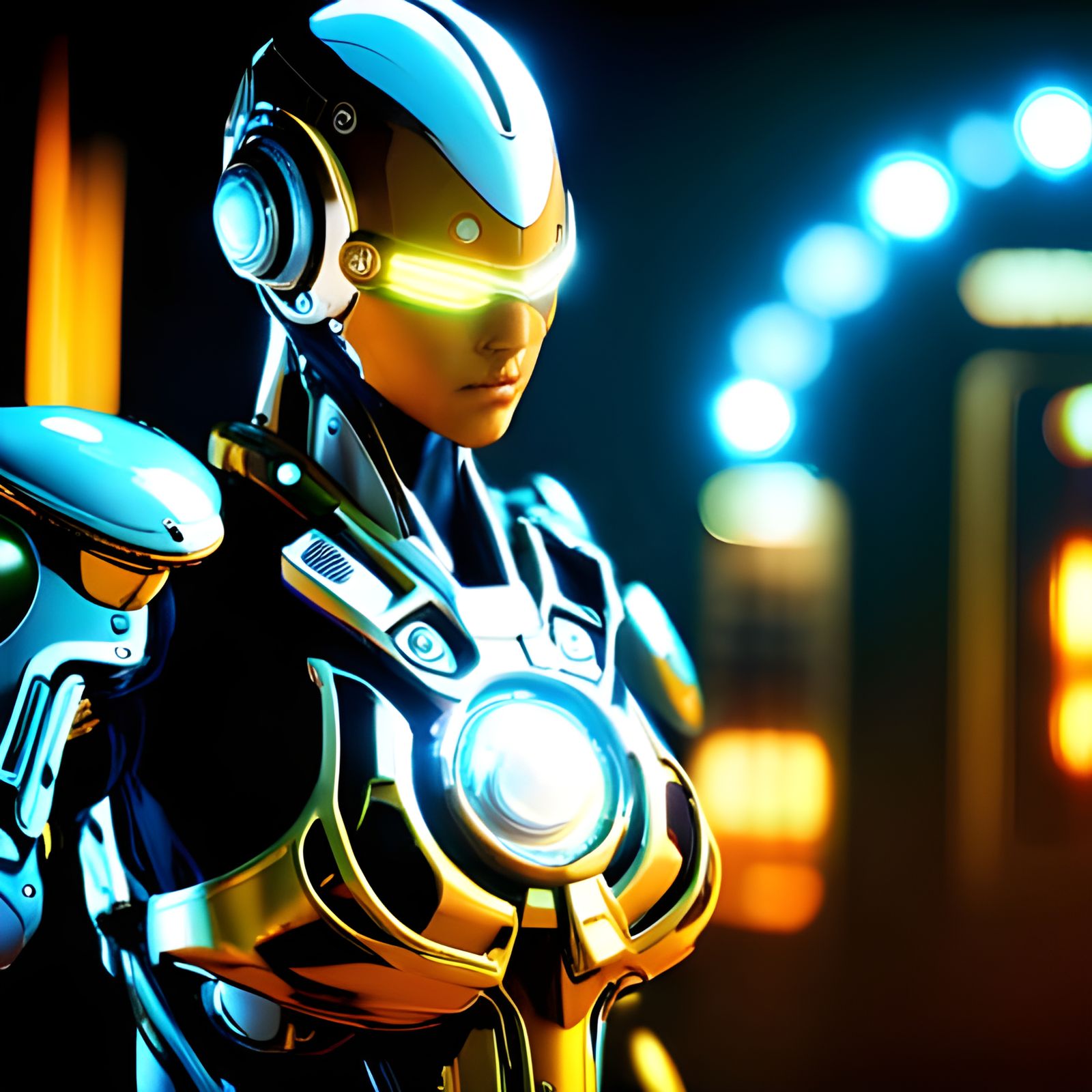 Golden Cyborg in 3D Game Cinematic Style