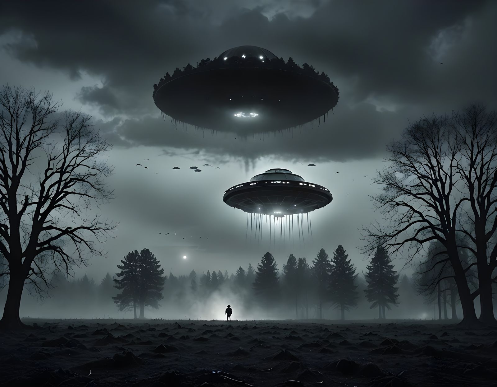 Eerie UFO Horror Scene in 8K Widescreen