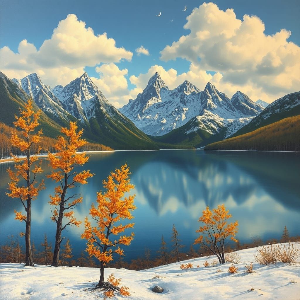 Surreal Winter Landscape in Oil Paint Style