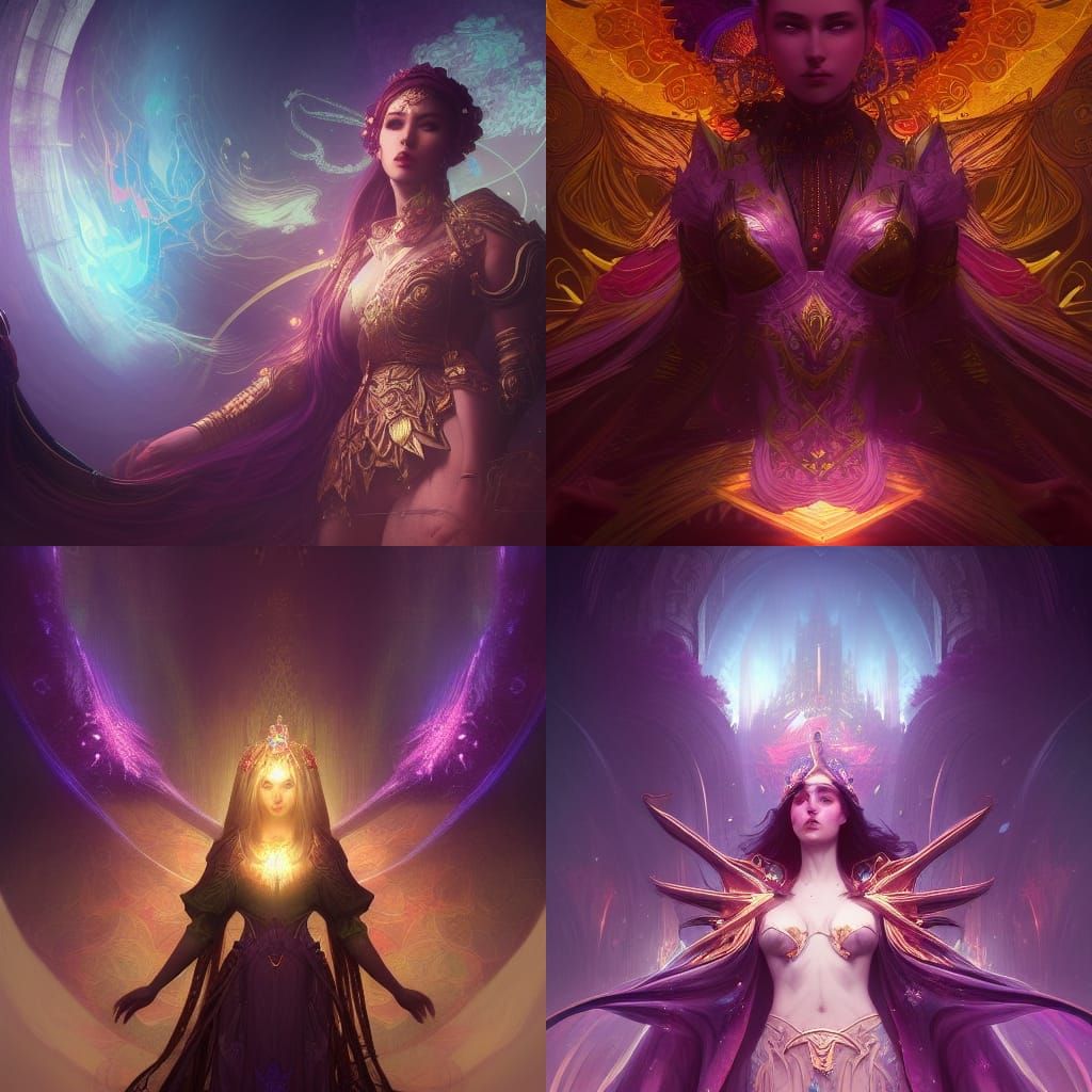 Stunning Dark Fantasy Empress in Brilliant Purple and Yellow...