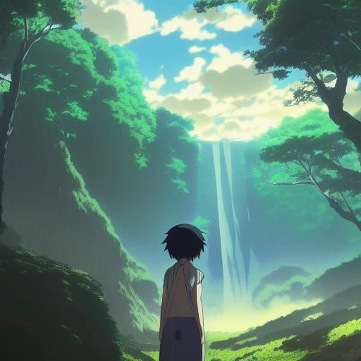 Whimsical Anime Landscape Under Soft Natural Light