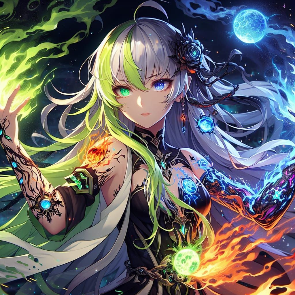 Anime Magic Warrior Unleashes Elemental Forces in Vibrant, F...