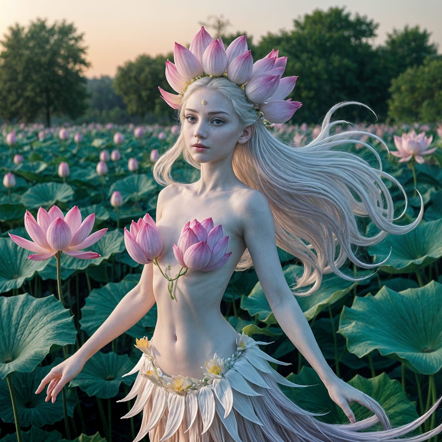 Ethereal Lotus Goddess in Vibrant 3D Render
