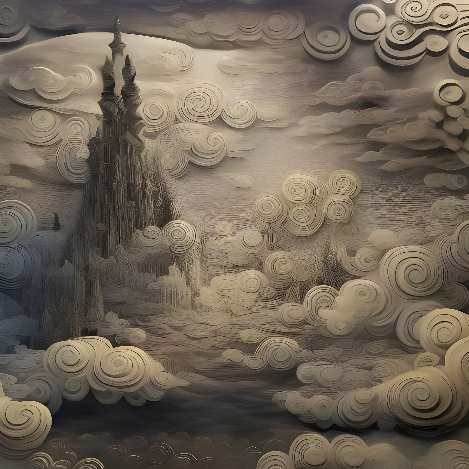 Ethereal Cityscape in White Baroque Style