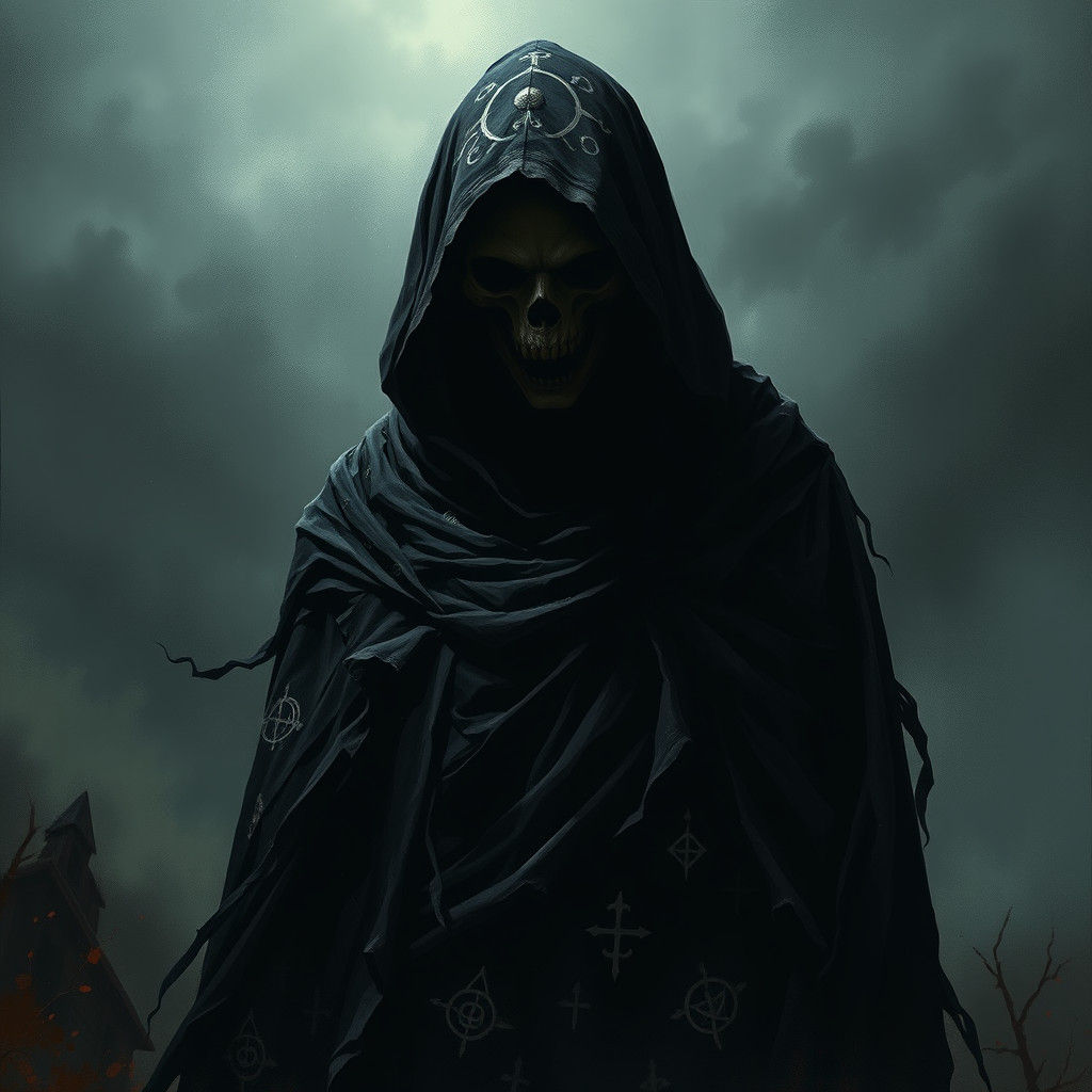 Dark Figure in Mysterious, Misty Landscape