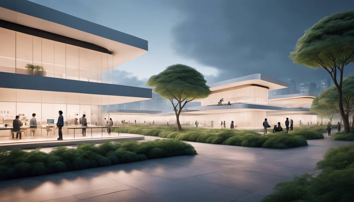 Frutiger Technozen Aesthetic: Serene Utopian Environment