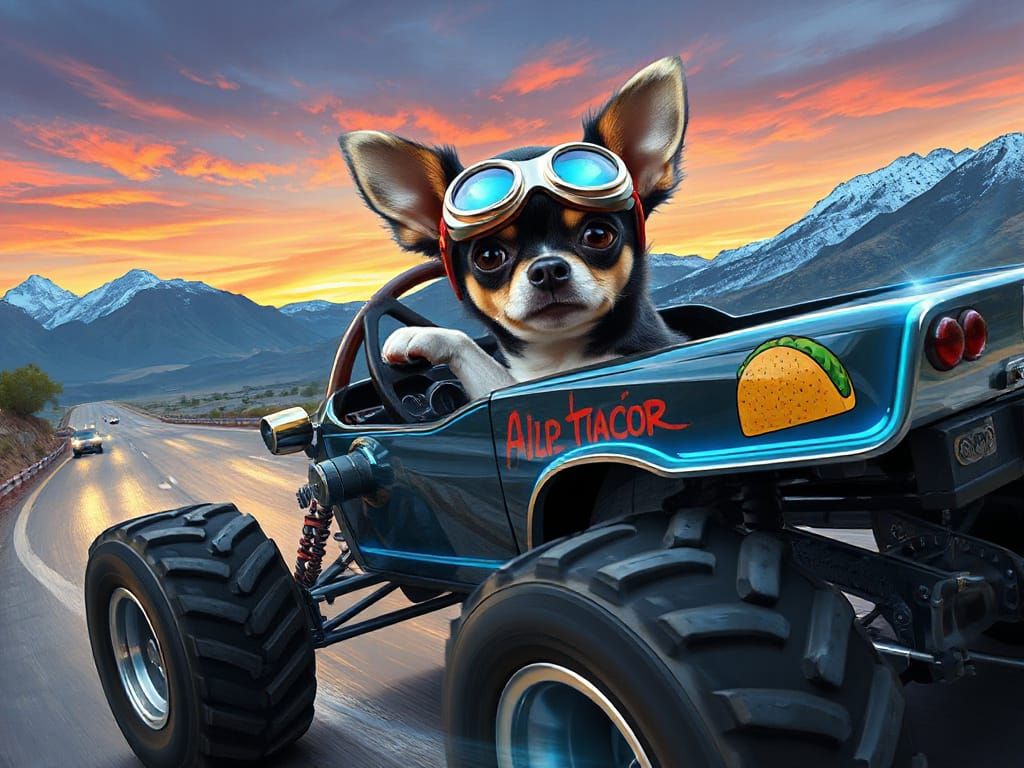 Whimsical Chihuahua Speeds Down Mountain Highway on Monster ...