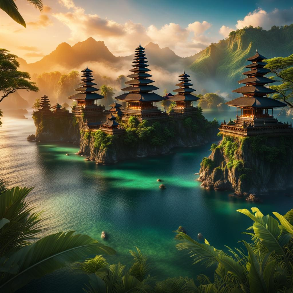 Surreal Bali Islands in Deep Fantasy Colors