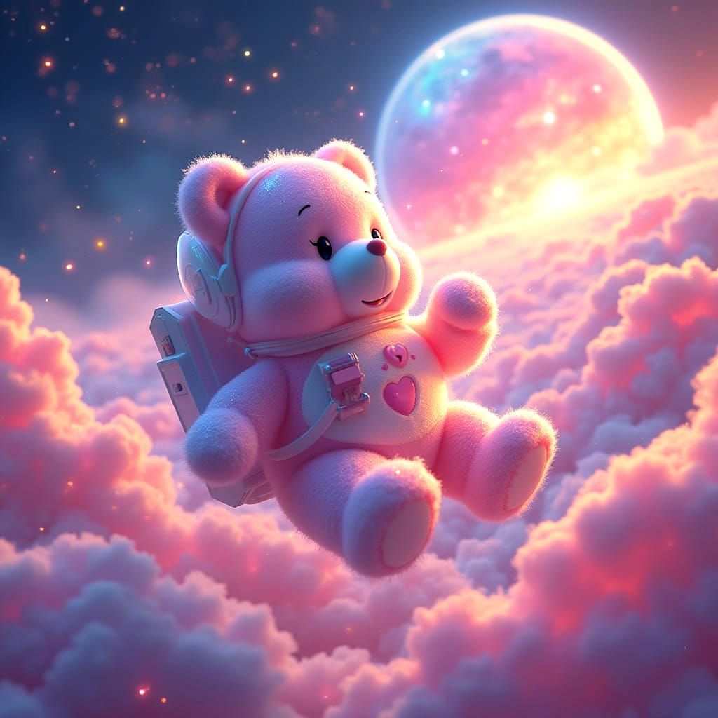 Cosmic Care Bear Odyssey in Vibrant Cel-Shaded Wonder