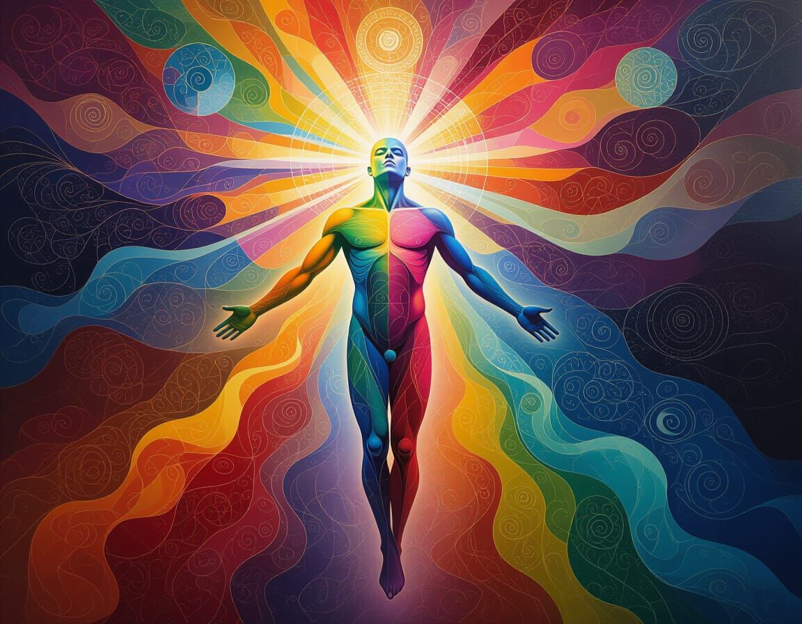 Radiant Spirit Ascends in Divine Light: A Surreal Vision