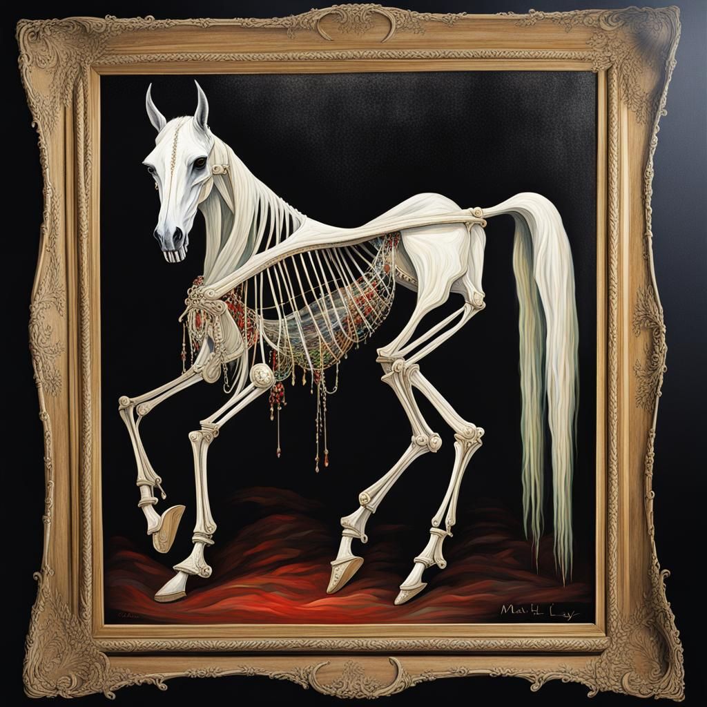 Gothic Mari Lwyd Skeleton Horse Painting