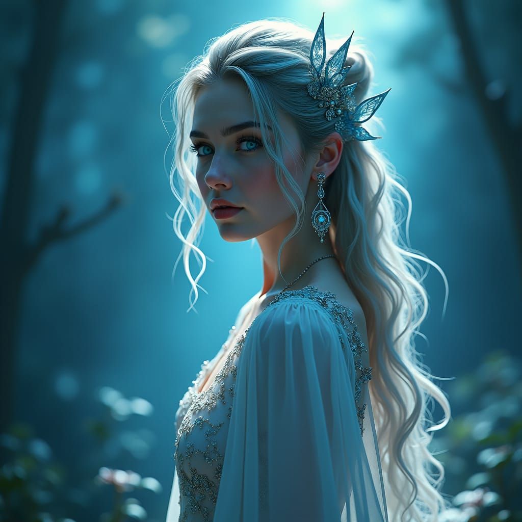 Ethereal Fantasy Woman in Dreamlike Landscape