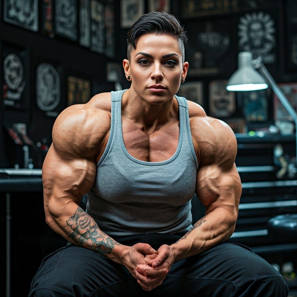 Strong Female Tattoo Artist in a Tattoo Parlour