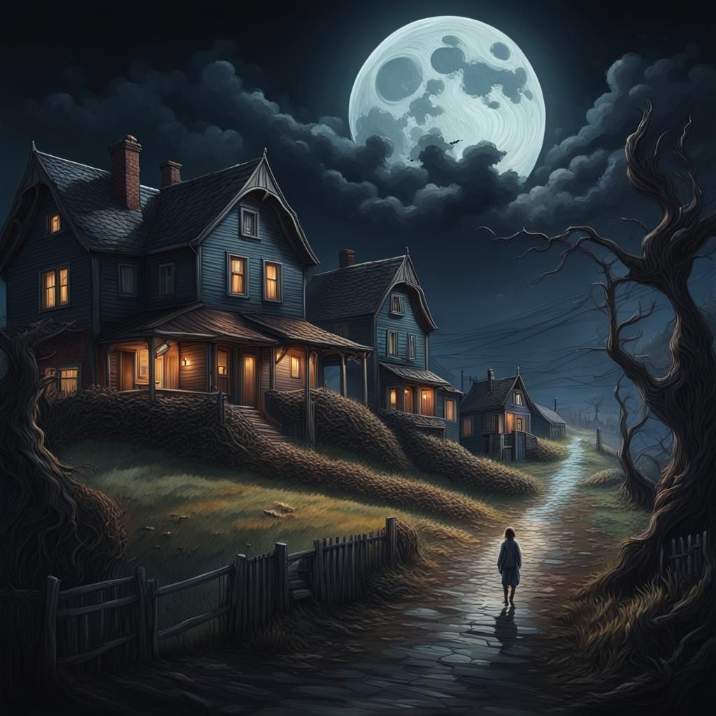 Dark Countryside Scene with Phantom Creatures at Night