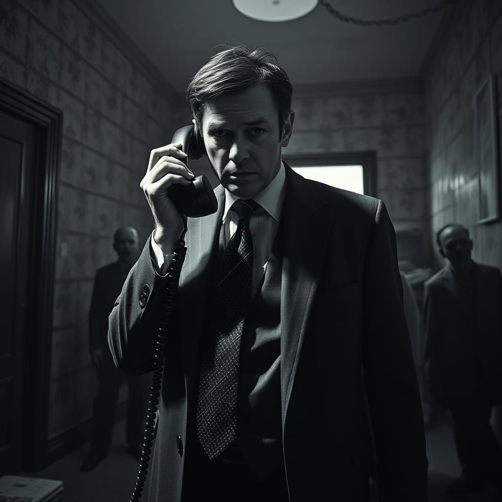 A Businessman's Desperate Call in a Haunting, Black and Whit...