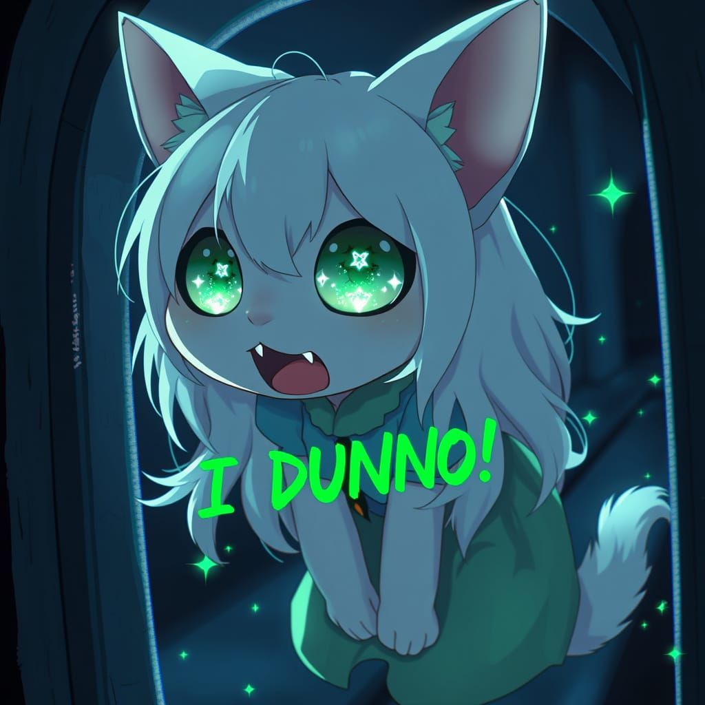 Spooky Anime Catgirl Ghost in Synthwave Style