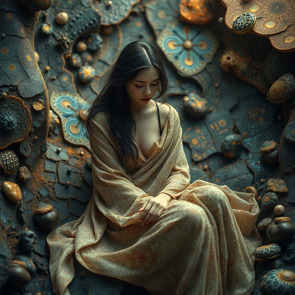 Enigmatic Figure in Cosmic, Mystical Garb, Surrounded by Kal...