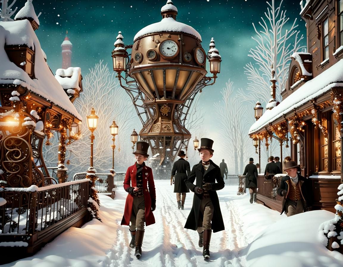 Steampunk Children's Wonderland in Victorian Christmas Snow
