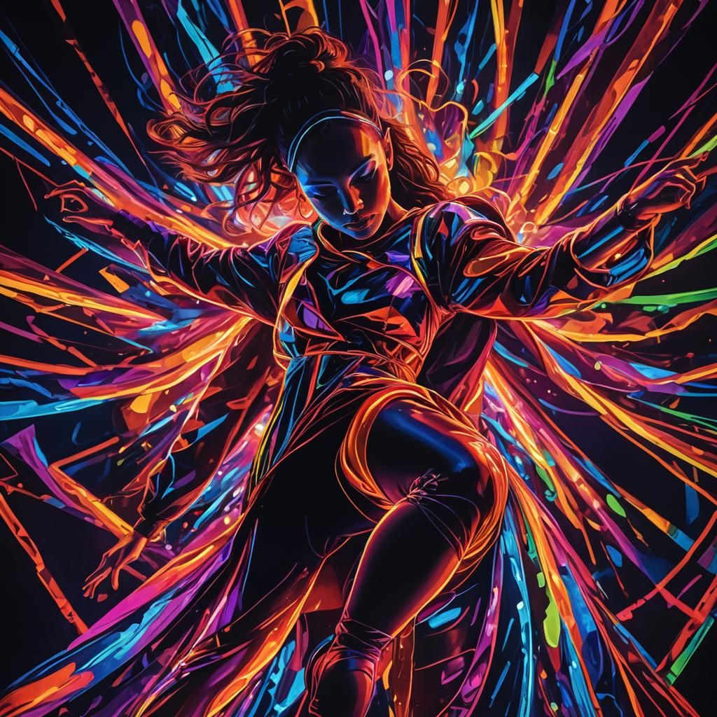 Electrifying Velvet Dancer in Neon Splendor
