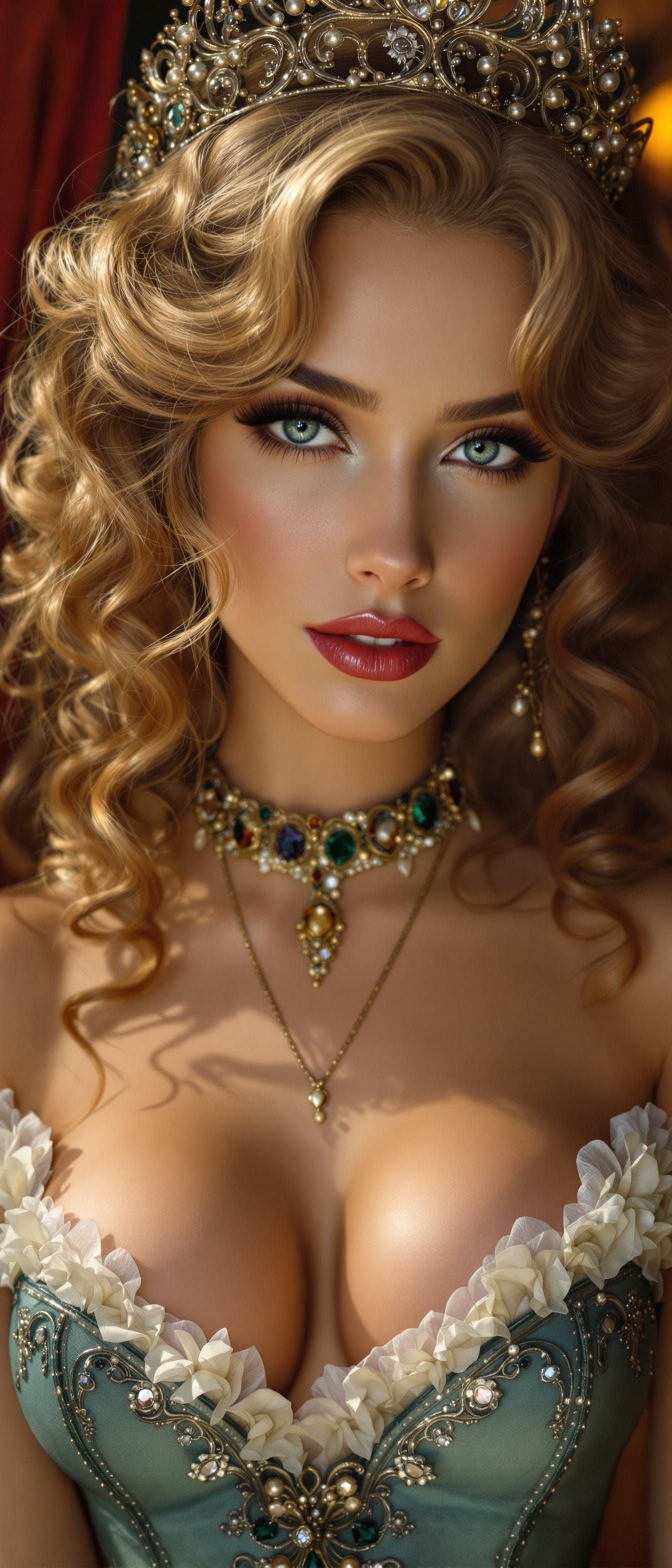 Hyperrealistic Princess Portrait in Elegant Pinup Style
