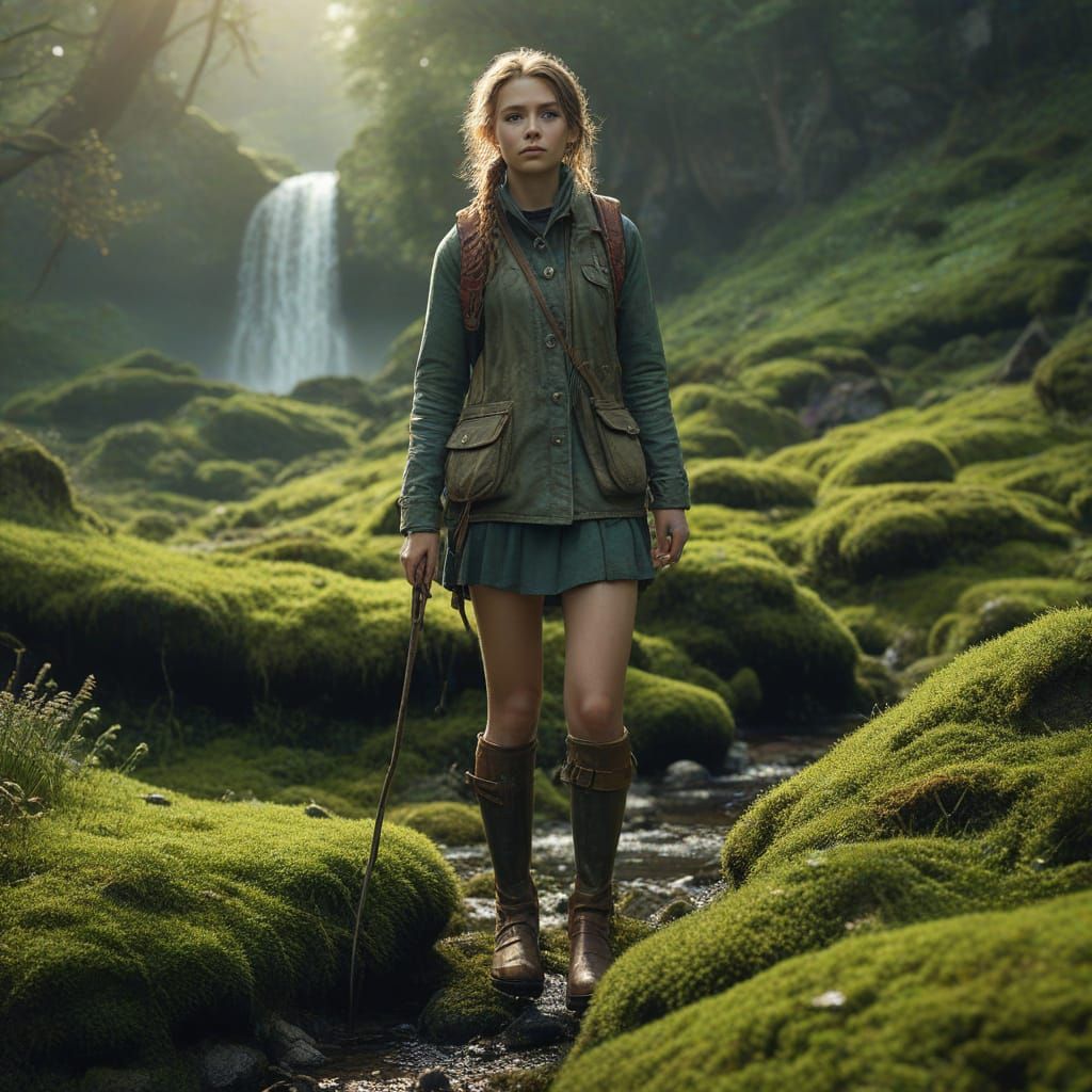 Fantasy Concept Art: Woman with Gumboot on Mossy Hill