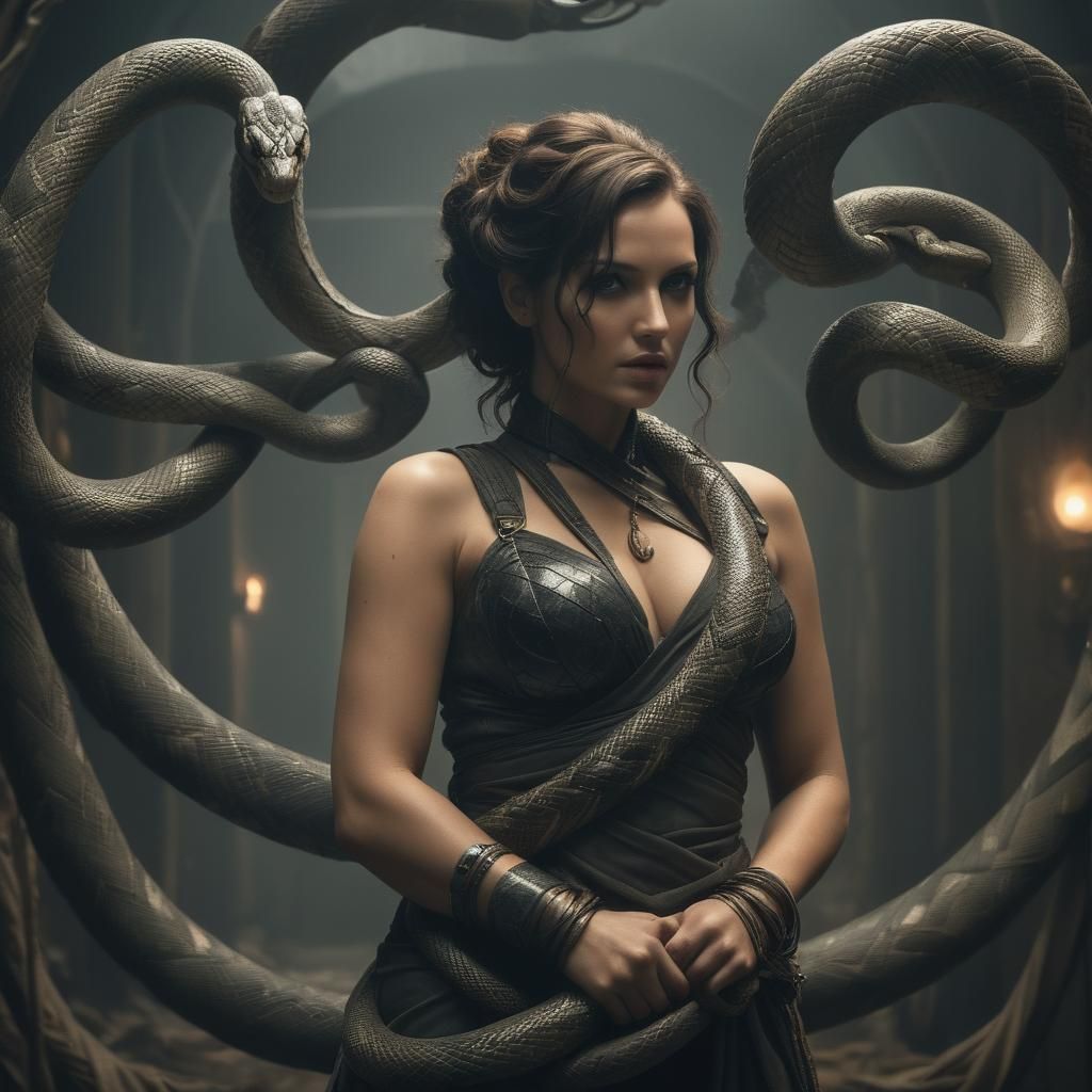 Snake Enshrouds a Seductive Post-Apocalyptic Goddess in Art....