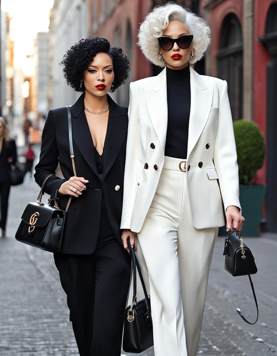 Bold Businesswoman Strolls City Street in Style