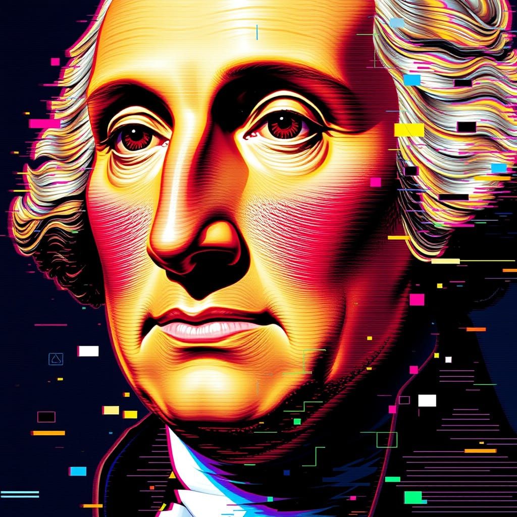 Glitch Art Portrait of George Washington